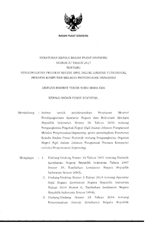 PDF PERATURAN KEPALA BADAN PUSAT STATISTIK PENGANGKATAN PEGAWAI