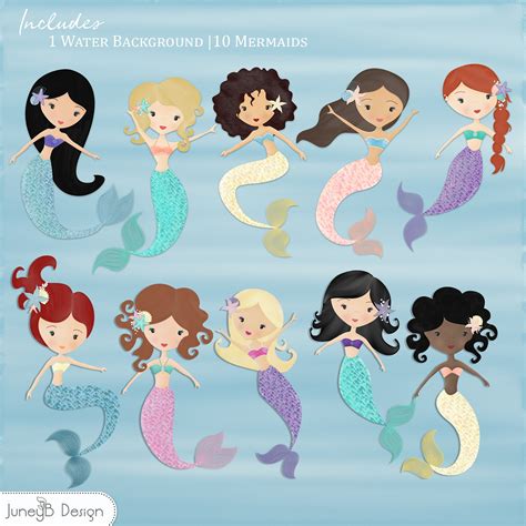 Mermaid Clipart Under The Sea Clipart Turtle Clipart Jellyfish Starfish