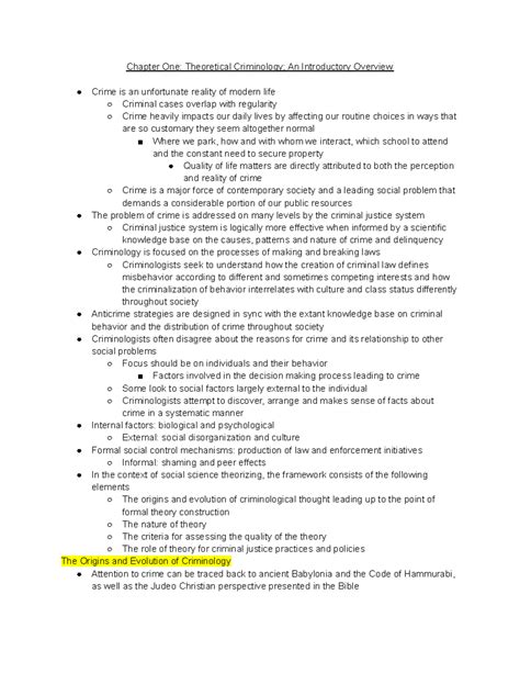 Crim Theory Ch1 Notes Pt 1 Chapter One Theoretical Criminology An Introductory Overview