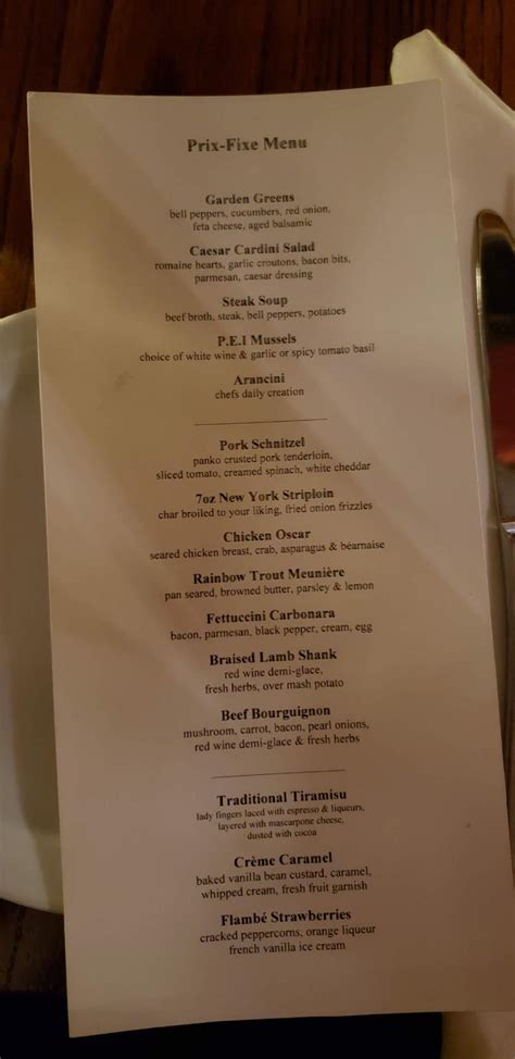 Menu at Take Five Bistro steakhouse, Windsor