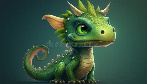 Cute Cartoon Green Dragon Art Stock Illustration - Illustration of ...