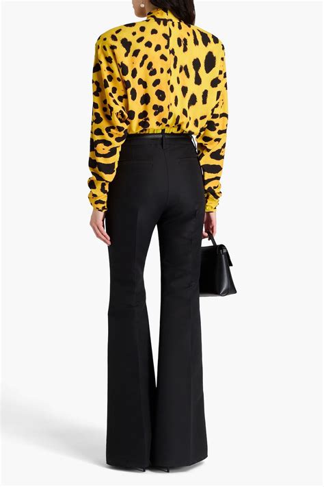 DOLCE GABBANA Pussy Bow Leopard Print Silk Blend Crepe Bodysuit THE OUTNET
