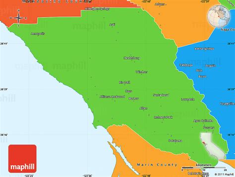 Political Simple Map of Sonoma County