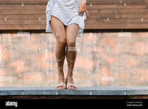 Unrecognizable Cute Woman Woman Dancing Outdoor Squatting Legs Stock