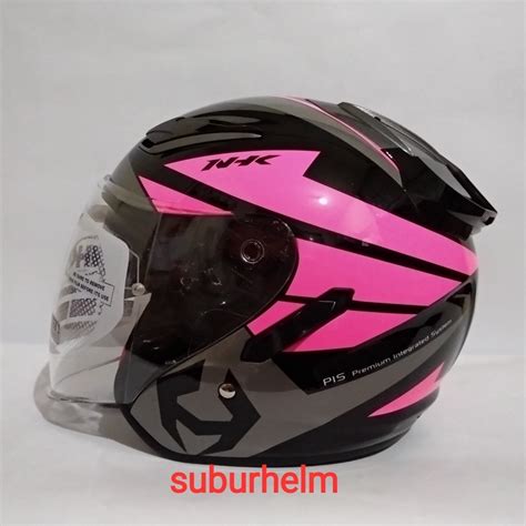 Jual Helm Nhk R Nema Black Silver Pink Half Face Double Visor Ori