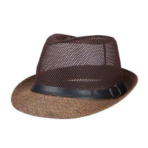 Men Women Fedora Straw Sun Hat Foldable Roll Up Short Brim Trilby Hat