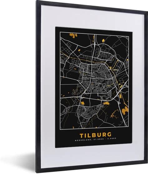 Fotolijst Incl Poster Plattegrond Tilburg Goud Zwart 30x40