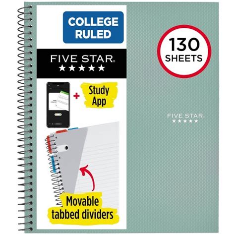 Five Star 130 Sheets College Ruled 1 Subject Spiral Notebook Sage: 8 ...