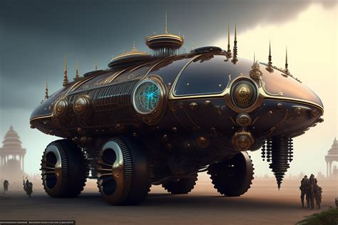 Lexica Wide Shot Of A Biomechanical Steampunk Vehicle Reminiscent Of