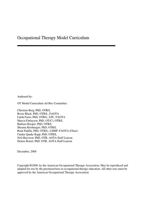 OT Model Curriculum Guide 12-08 | PDF | Occupational Therapy | Curriculum