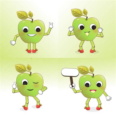 Premium Vector Set Of Cute Apple Fruit Character In Different Action