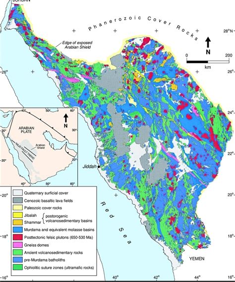 Simplified Geologic Map Of The Arabian Shield Showing The Distribution