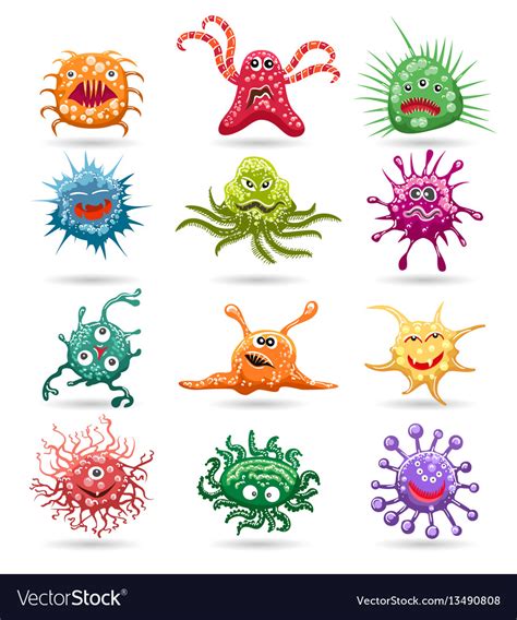 Germs Cartoon Characters Set Royalty Free Vector Image