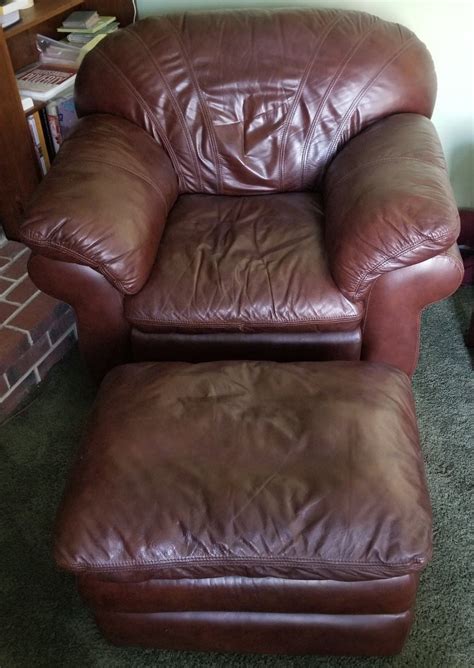 Chair Matching Ottoman Leather Stitched Mahogany Brown Great