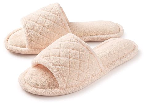 Roxoni Open Toe Spa Slippers For Women Microterry And Rubber Sole Us Womens Sizes 6 To 12