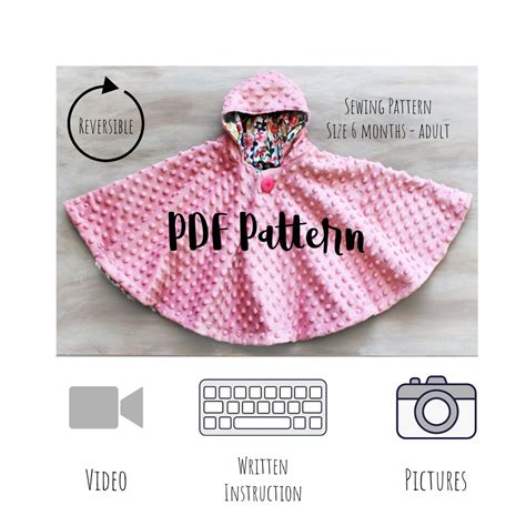 Reversible Poncho Pdf Pattern Video Tutorial Diy Carseat Poncho Instant