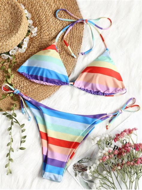 24 OFF 2019 Halter Rainbow String Bikini Set In MULTICOLOR ZAFUL