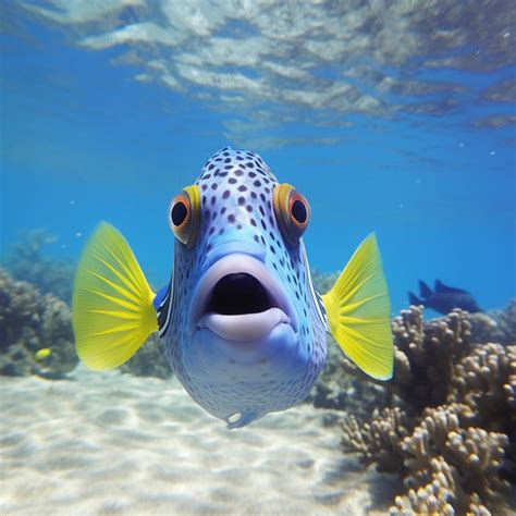 Close-up photo of shocked blue fish underwater by Coolarts223 on DeviantArt