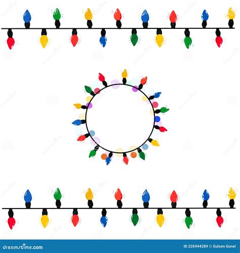 Decorative Christmas Lights Circle Frame And Linear Frame Design Stock