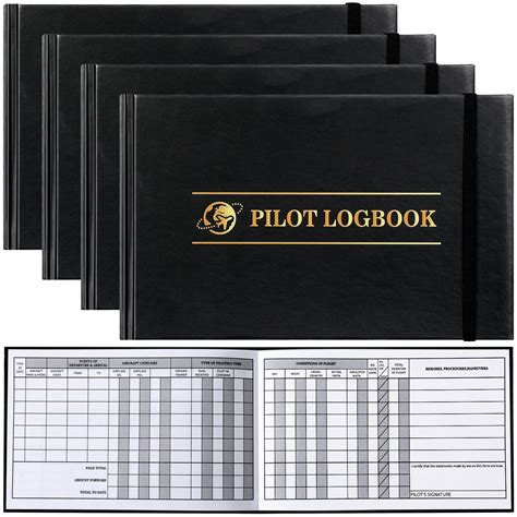 Snapklik.com : ReliThick 4 Pcs Pilot Logbook Black Hardcover Pilot Log