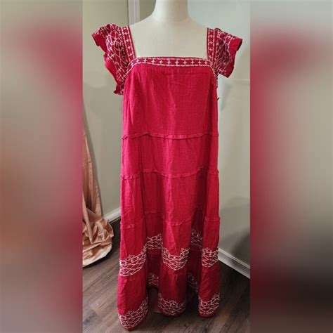 Knox Rose Dresses Knox Rose Xl Red Embroidered Boho Tiered Flutter