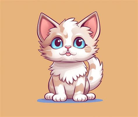 Dibujo De Dibujos Animados De Un Gatito Con Ojos Azules Y Grandes Ojos