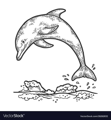 Dolphin jumping sketch engraving Royalty Free Vector Image