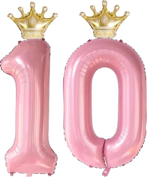 Amazon.com: 10 Number Balloon Pink 40 inch Big Foil Crown Helium 10th ...