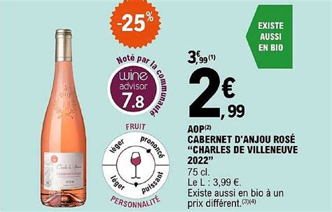 Promo Aop Cabernet D anjou Rosé Charles De Villeneuve 2022 25 chez E