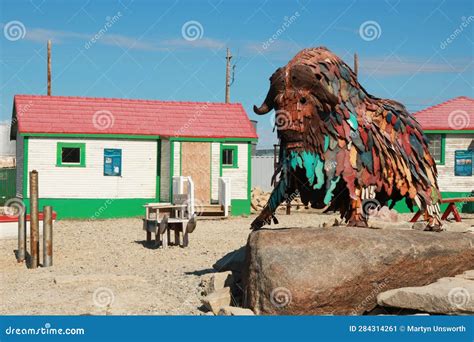 Sculpture Of A Musk Ox In Cambridge Bay Nunavut Editorial Photo