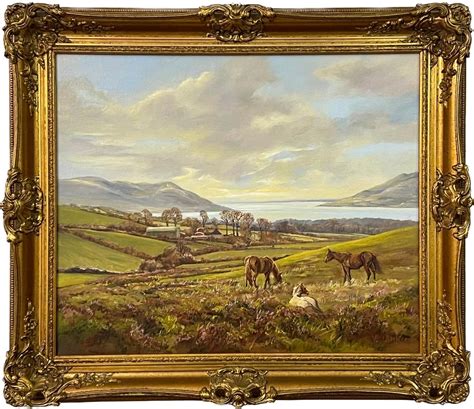 Victor Cirefice Horses In Fields Overlooking A Lake In Irish