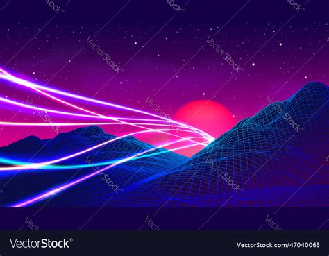 80s synthwave styled landscape with laser neon Vector Image