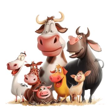 Groupe De Personnages Danimaux De Ferme Drôles De Dessin Animé PNG