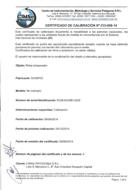 Pdf Certificado De Calibraci N N Cci Oob Certificado De