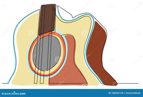 Continuous Line Drawing Of Acoustic Guitar Closeup View Stock Vector