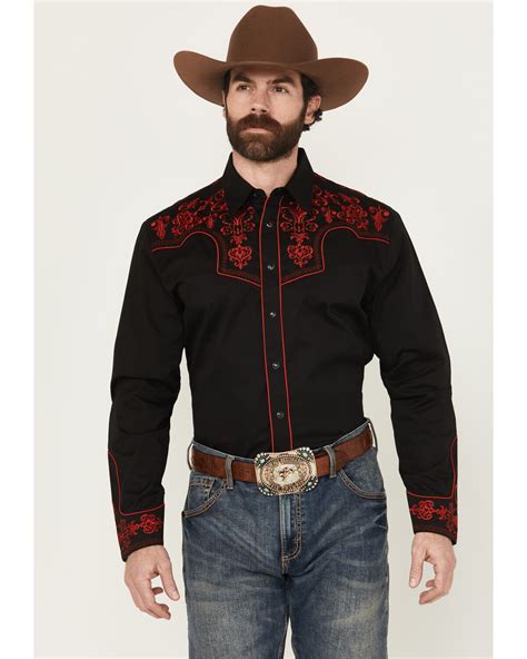 Rodeo Clothing Mens Embroidered Long Sleeve Snap Western Shirt Black