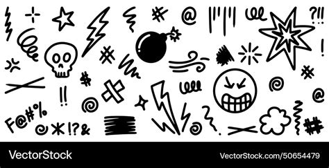 Doodle Sketch Style Of Swearing Icons Cartoon Vector Image