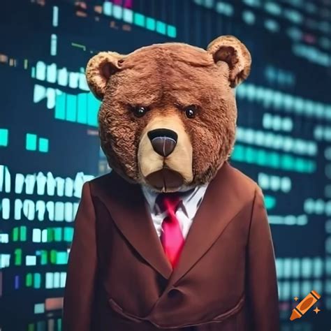 Portrait Of A Bear In Suit Surrounded By Stock Market Charts On Craiyon