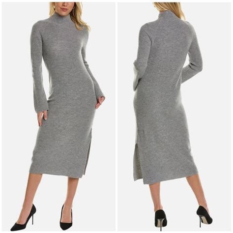 New Theory Ribbed Knit Midi Dress Wool Cashmere Gem