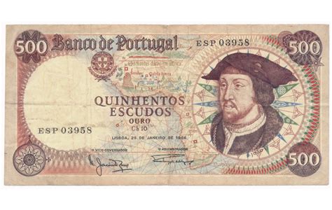 Billete Portugal Escudos Rey Juan Ii Y Escultor Leo