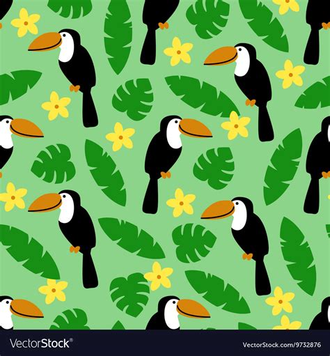 Seamless Pattern With Toucan Palm Leaves Vector Image