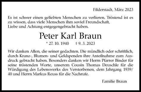 Traueranzeigen Von Peter Karl Braun Stuttgart Gedenkt De