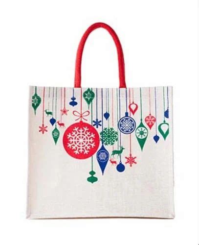 White Printed Fancy Jute Gift Bags For Gifting Purpose Size Dimension