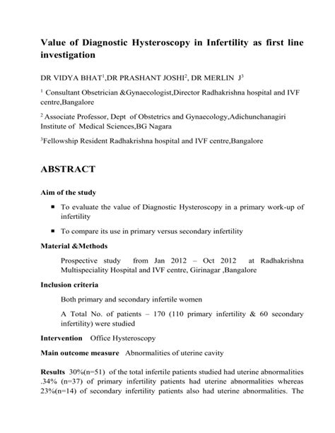 Diagnostic Hysteroscopy in Infertility