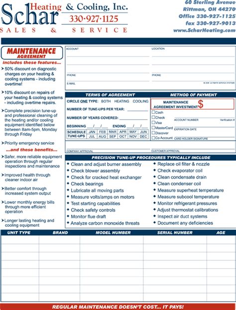 Hvac Maintenance Contract Forms Free Printable Documents