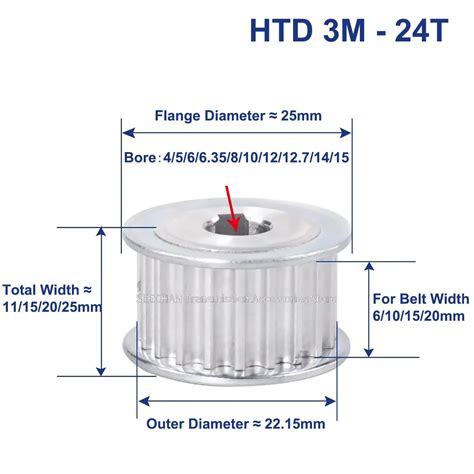 24 Teeth Htd 3m Synchronous Pulley Bore 4 5 6 6 35 8 10~15mm For Width 6 10 15 20mm Htd3m Timing