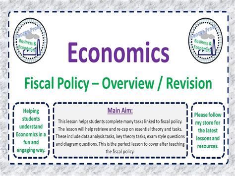 Fiscal Policy Overview Revision Lesson A Worksheets Teaching Resources