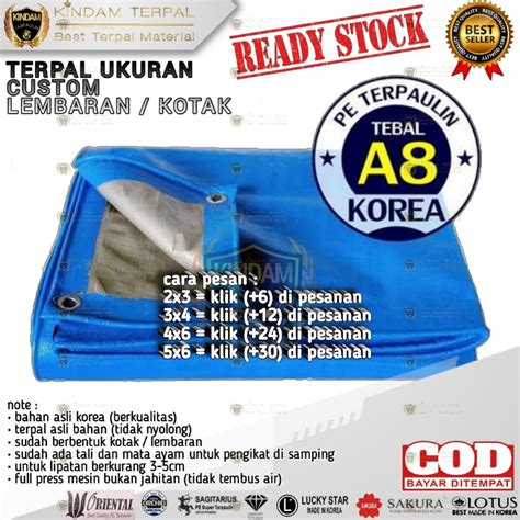 Jual TERPAL LEMBARAN PLASTIK A8 KOREA IMPORT UKURAN PERMETER TERPAL