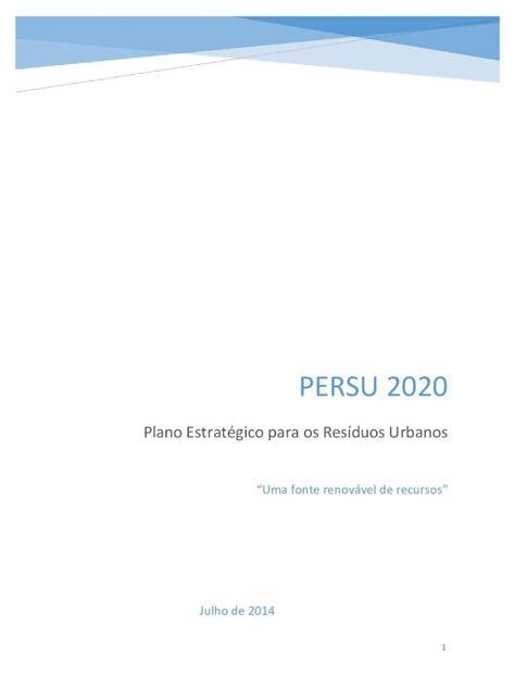 Pdf Plano Estrat Gico Para Os Res Duos Urbanos