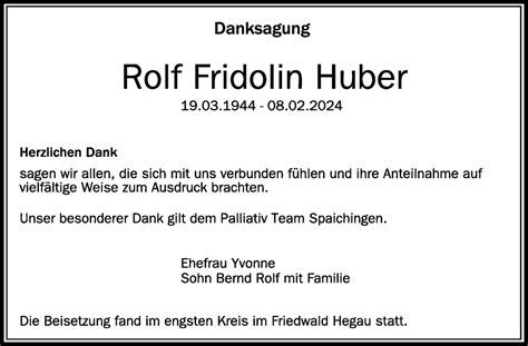 Traueranzeigen Von Rolf Fridolin Huber Schwaebische De Trauerportal